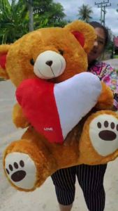 หมีนั่งอูมู 35นิ้ว แบบขนปุย หมีหัวใจ มาเลย์ อินเลิฟ เลิฟ ราคาที่สุด ส่งยอดราคาในไทย