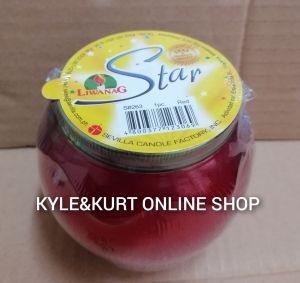 Liwanag Star Candle in Container (S#263) Sold per Piece Size: 1/4"Diameter x 3-1/2" Height Color Available: Red Green Blue Yellow. Burning Time: 24 Hours. Perfect use for all Occasions
