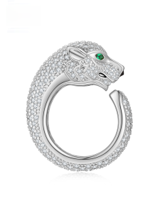 Mens and Womens Silver S925 18K Platinum Plated Diamond Leopard Head Ring Tiger Head Moissanite Couple Pair Ring