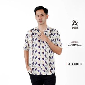 Aerostreet Kemeja Rayon Printing Elroy Hawai Motif Terang Pria Wanita QCBAA
