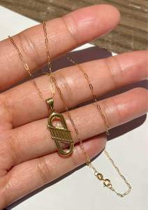 PAWNABLE 18K Saudi Gold Lightweight Mini Paperclip chain necklace with 18K Interlock Pendant(Open Back) ✨