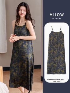 MiiOW | Đồ ngủ dài bằng lụa băng mùa hè có đệm ngực Catman Đầm dây cao cấp cho nữ Đồ ngủ mặc nhà bằng polyester và polyurethane