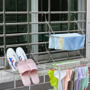 Multi-Functional Clothes Drying Rack with Clips for Hanging Windows Outdoor No Balcony Pillow Underwear Socks Shoe Storage