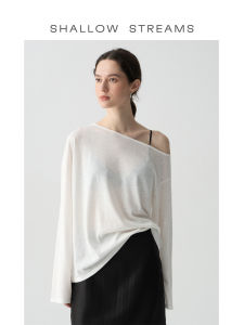 Liberally Sized Long Sleeve Knitted Top in Linen Silk Cotton by SHALLOW STREAMS Casual Style Pure Color Summer Wear for Women
