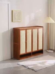 Multi-Layer Shoe Cabinet Rattan Door / Large Capacity Shoe Rack French door