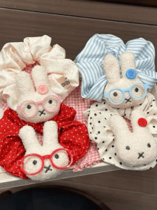 Cute Polka Dot Rabbit Eyeglass Hair Ties Elastic Bands for Ponytail And Bun Girls Heart Shape Sweet Style Party Daily Use