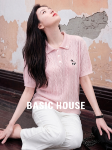 Basic House | Lightweight Pink Embroidered Short Sleeve Polo Shirt