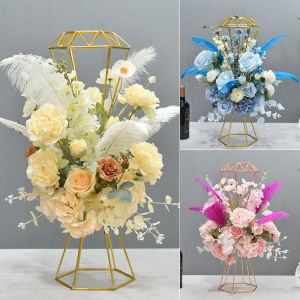 ดอกไม้ประดับโต๊ะโรงแรมดีไซน์สไตล์ย้อนยุค เครื่องประดับตกแต่งโต๊ะเหล็กชุบทอง ดอกไม้เทียม ลายไม้ อุปกรณ์ตกแต่งโต๊ะ