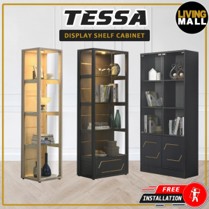 Living Mall Tessa Series Display Cabinet Book Shelves Glass Door with Light in 8 Design