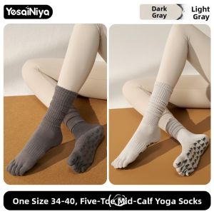 Non-Slip Yoga Socks Womens Mid-Calf Five Finger Dance Fitness Gym Socks Professional Pilates Sports Crew Socks 2025 New Model