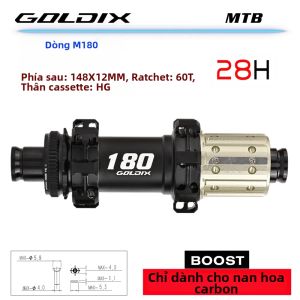 GOLDIX | Moay-ơ Xe Đạp Leo Núi GOLDIX M180 60T Ratchet Center Lock 28H Tương Thích Với Trục Xuyên Tâm Nan Carbon Phanh Đĩa HG/XD MS Líp MS