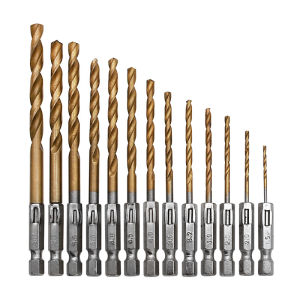 13Pcs Titanium Twist Drill Bit Set 1/4 inch Hex Shank Drill Bit Set,1.5-6.5mm Quick Hex Drilling Twist Drill Bit Set Drill Bits