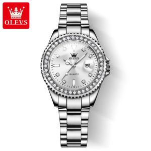 OLEVS | OLEVS Original Diamond Dial Quartz Watch for Women Fashion Elegant Ladies Watches Stainless Steel Waterproof Womens Wristwatch
