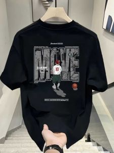 Summer Half Sleeve Casual Youth Men American High Street round Neck Short Sleeve T-Shirt Cotton T-shirt Loose All-Matching Top T
