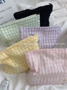 Túi Đựng Mỹ Phẩm Du Lịch Nhỏ Gọn Màu Trơn Kẻ Sọc Túi Xách Tay Dung Tích Lớn Đơn Giản Cho Thanh Thiếu Niên Túi Đựng Mỹ Phẩm Bằng Polyester Hình Vuông