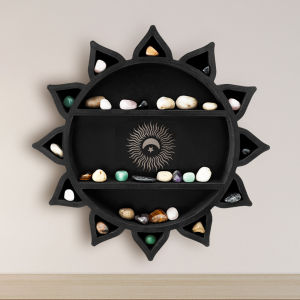 Wooden Shelf Wall Mounted Crystal Display Rack Bohemian Floating Wall Decor Storage Crystal Holders Exquisite Wooden Carving