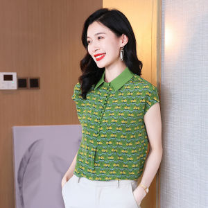 NVSHENJI | Silk Printed Short Sleeve Womens Shirt Authentic Hangzhou Mulberry Silk Commute Style Korean Loose Fit Summer New Arrival