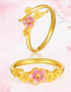 Lãng Mạn hoa đào Vàng Nhẫn nữ Cô Gái Trẻ Em Đồ Trang Sức 2Mm Mỏng vành Nhẫn phong cách đáng yêu chống trầy xước Vòng