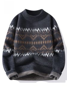 ROMON | Lormen Mens Round Neck Knitwear Thickened Casual Loose Fashionable Inner Wear Winter Season Comfortable Warm Base Layer Top