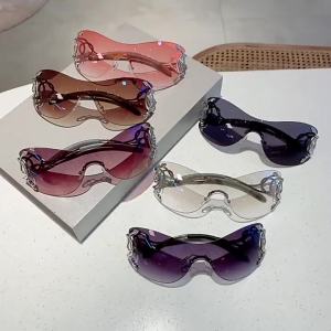 New Y2k Rimless Sunglasses Women Stylish Monoblock Gradient Outdoor Shades Trendy Brand Snake Metal Legs Eyewear Goggles