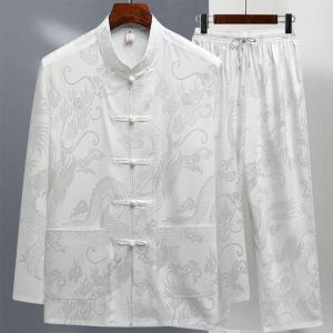 SHIPAILUO | Mens Long Sleeve Ice Silk Set Retro Style Morning Exercise Tai Chi Clothes For Middle-Aged And Elderly Spring Summer Leisure