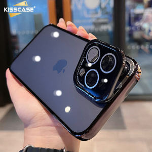 KISSCASE Plating Invisible Lens Folding Holder Case For iPhone15 14Pro Max Plus 13 12 Transparent Camera Protection Bracket Shockproof Cover