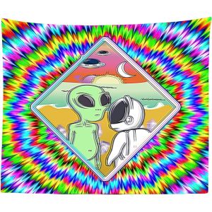 VIKAMA Vibrant Tie-Dye Alien Tapestry: Astronaut UFO Fantasy Living Room Sofa Backdrop Wall Decor Room Accent