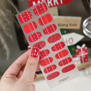 16 Miếng Dán Móng Tay Giáng Sinh Lấp Lánh Hình Bông Tuyết Tuần Lộc Người Tuyết Dán Móng Gel Tự Dính Không Cần Nướng Hoàn Chỉnh Trang Trí Móng Giáng Sinh