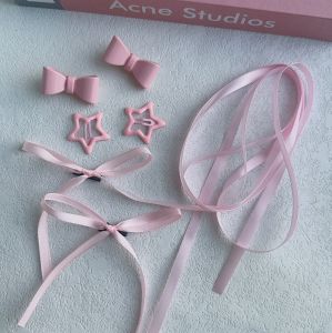 กิ๊บติดผมถักผมสีสำหรับการเชียร์ดาราที่หนีบผมรูปโบว์สีม่วงเครื่องประดับผมสีชมพูสำหรับวิ่งบาร์พี่น้องหญิง