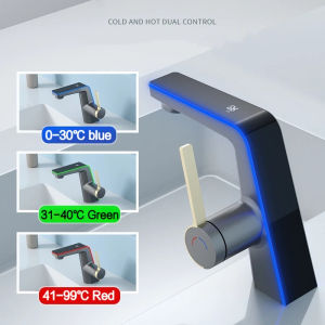 Modern Bathroom Faucet with Digital Temperature Display - Touchscreen-like interface No Battery Celsius/Fahrenheit Switch