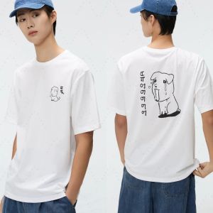 2026 Kawaii Dog Simple Line Art Pet Tee Casual Cotton Short Sleeve For Korean Style & Cute 3d Quick Drying Parent-Child T-Shirts