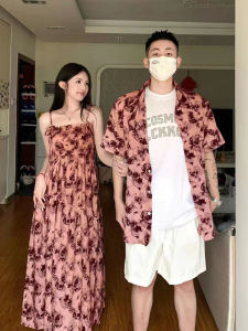 Couple Wear Summer Short Sleeve Shirt Mens Seaside Vacation Dress Niche Design Suspenders Dress One Dress