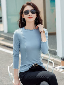 เสื้อยืดคอกลมแขนยาวทรงสลิมฟิต ผ้าโพลีเอสเตอร์ ลำลอง ฤดูใบไม้ร่วง 2023 แฟชั่นใหม่ เสื้อเชิ้ตคอกลมแขนยาว