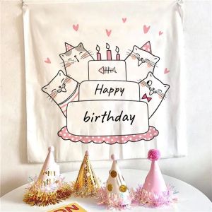 Tấm Thảm Treo Tường Họa Tiết Bohemian VIKAMA Chữ Chúc Mừng Sinh Nhật Dùng Cho Phòng Ngủ Phòng Khách Ký Túc Xá - Trang Trí Nhà Cửa Bằng Vải Polyester