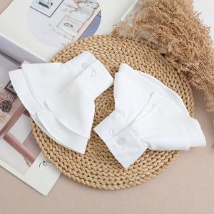 Fashion White Fake Cuff Sleeved Decorative Hand Horn Sleeves Detachable Ruffle Flared Cuffs Winter Wrist Warmer