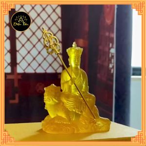 Tượng phật Địa Tạng Vương Bồ Tát tượng phật để ô tô đồ thờ cúng shop Diệu Tâm mẫu Địa Tạng Lưu Ly 10cm cưỡi hổ
