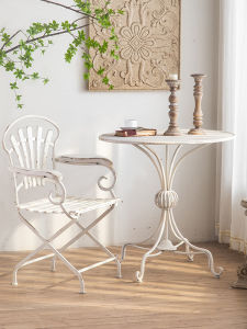 American Style Vintage Metal Coffee Table Balcony Afternoon Tea round Milk Tea Table Outdoor Garden Courtyard Occasional Table and Chair