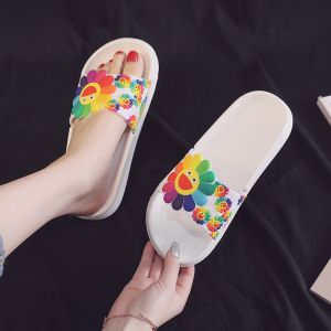 Trendy Floral Flat Sandals Womens Summer Bathroom Anti-slip Slippers Wearable Outdoor Versatile Cool Female Shoes