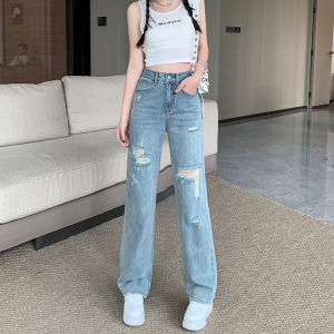 High Waist Wide Leg Jeans Womens 150cm Short Size Ripped Denim Pants Slimming Loose Fit Skinny Jeans Cotton Blend Summer