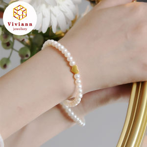 Viviann Original Pearl Bracelet 925 Silver 18k Gold Plated Love Pearl Bracelet Fine Jewelry S925 Silver Bangle Handmade Gift for Women Love Heart Pendant Round Bead Pearl Bracelet For Girls Sweet Romantic Style Gifts For Lovers