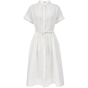 Summer New Only2025 Womens A-Line Dress White Short-Sleeve Pleated Slimming Long Skirt High Waist Simple Style Commute Pure Color
