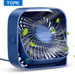 TOPK | TOPK Mini Portable FanUSB Desk Fan TableQuiet 3 Speed Wind Personal Fan 360°Rotatable Head Standing Fans for Room Camping Hom