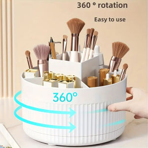 1 Piece 360 ° Rotating Cosmetics Storage Box 5-Grids Stripesd Partition Desktop Stationery Makeup Brush Eyebrow Pencil Lipstick Multi-Functional Storage Pen Holder Storage Box