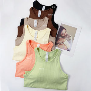 Short Knitted Yoga Top Womens Pilates Sports Wear Breathable Quick Dry Moisture Wicking Elastic Comfortable with Chest Pad