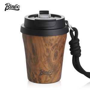 BINCOO Coffee Thermal Flask Wood-grain Inner-coated Ceramic Stainless Steel Water Bottle Portable for Outdoor Car Use 280ML/500ML