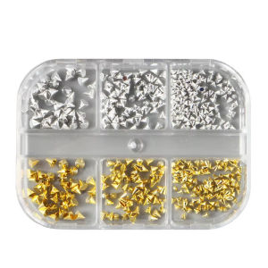 6 Grids Punk Nail Rivets Spikes Metal Studs Gold/Silver/Black Round Cone Nail Art Charms Mixed Size Nail Parts DIY Decoration