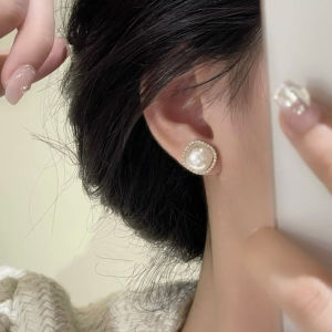 Sidale Luxury Pearl and Diamond Stud Earrings 925 Silver Needle Design Star Pattern Alloy Plated Gold Earring for Women