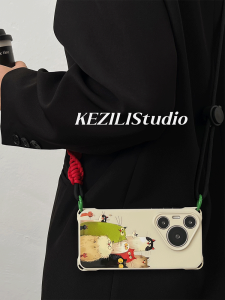 Original KZL Cartoon Cat Phone Case Crossbody Handheld Adjustable Huawei Mate70 pro  16 Honor 200 Soft Shell Purse Style Anti-Fall