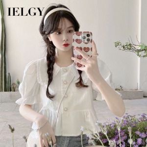 IELGY Summer New Doll Collar Short Sleeve Shirt Womens Sweet Short Puff Sleeve Top