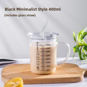 Heat Resistant Glass Mug with Lid and Straw Measurement Microwavable